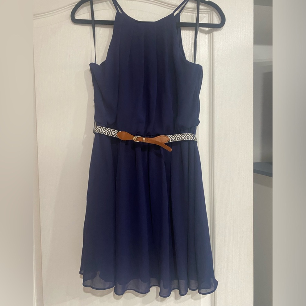 IZ BYER Navy Blue Junior’s dress with belt.